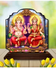 Car Dashboard/Table Top Saraswathi Laskhm  Wooden Rectangle Photo Stand  3x4 Inches, Compact & Stylish Spiritual Display For Car, Home & Office (Pack Of 1) (F22375)