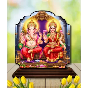 Car Dashboard/Table Top Saraswathi Laskhm  Wooden Rectangle Photo Stand  3x4 Inches, Compact & Stylish Spiritual Display For Car, Home & Office (Pack Of 1) (F22375)