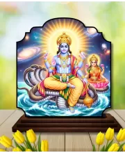 Car Dashboard/Table Top Lord Vishnu And Lakshmi Wooden Rectangle Photo Stand  3x4 Inches, Compact & Stylish Spiritual Display For Car, Home & Office (Pack Of 1) (F22378)