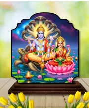 Car Dashboard/Table Top Lord Vishnu And Lakshmi Wooden Rectangle Photo Stand  3x4 Inches, Compact & Stylish Spiritual Display For Car, Home & Office (Pack Of 1) (F22379)