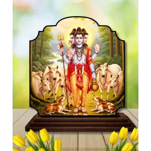 Car Dashboard/Table Top Lord Dattatreya Wooden Rectangle Photo Stand  3x4 Inches, Compact & Stylish Spiritual Display For Car, Home & Office (Pack Of 1) (F22380)