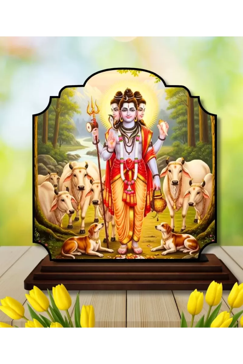 Car Dashboard/Table Top Lord Dattatreya Wooden Rectangle Photo Stand  3x4 Inches, Compact & Stylish Spiritual Display For Car, Home & Office (Pack Of 1) (F22380)