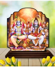 Car Dashboard/Table Top Lord Vishnu And Shiva Wooden Rectangle Photo Stand  3x4 Inches, Compact & Stylish Spiritual Display For Car, Home & Office (Pack Of 1) (F22381)