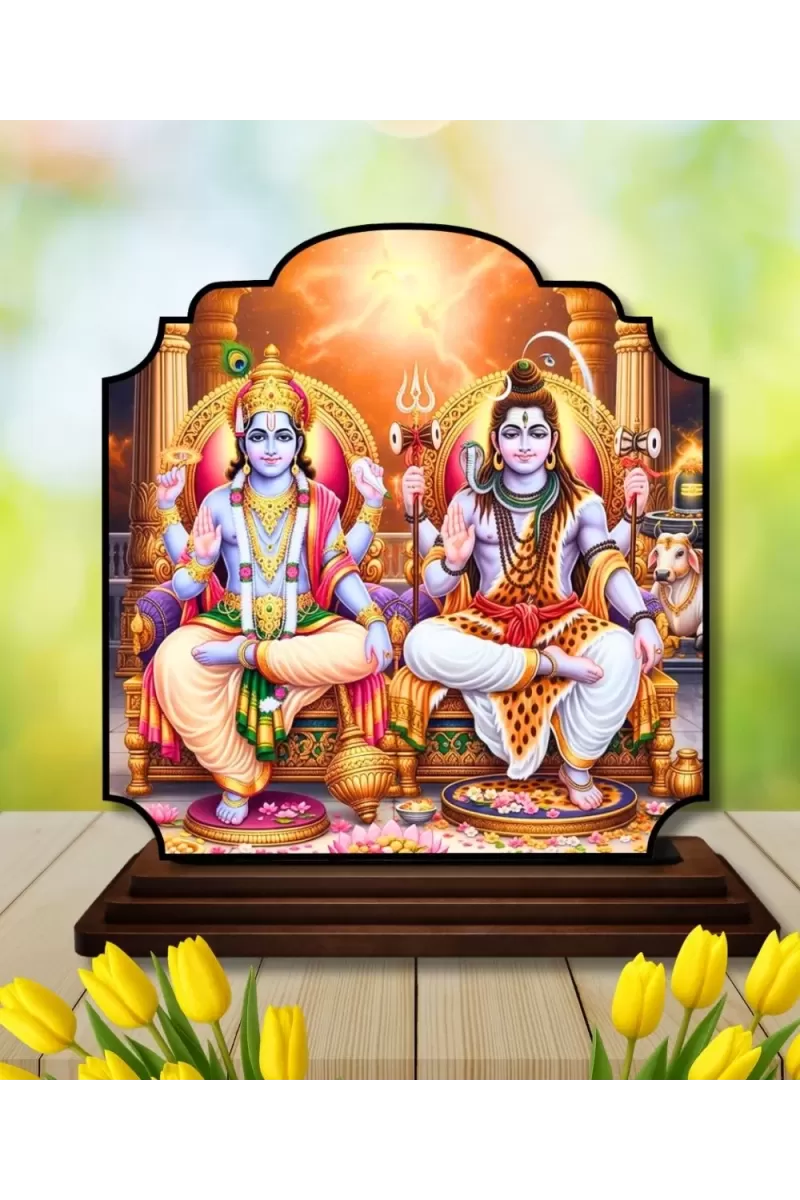 Car Dashboard/Table Top Lord Vishnu And Shiva Wooden Rectangle Photo Stand  3x4 Inches, Compact & Stylish Spiritual Display For Car, Home & Office (Pack Of 1) (F22381)
