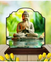 Car Dashboard/Table Top Lord Buddha Wooden Rectangle Photo Stand  3x4 Inches, Compact & Stylish Spiritual Display For Car, Home & Office (Pack Of 1) (F22383)