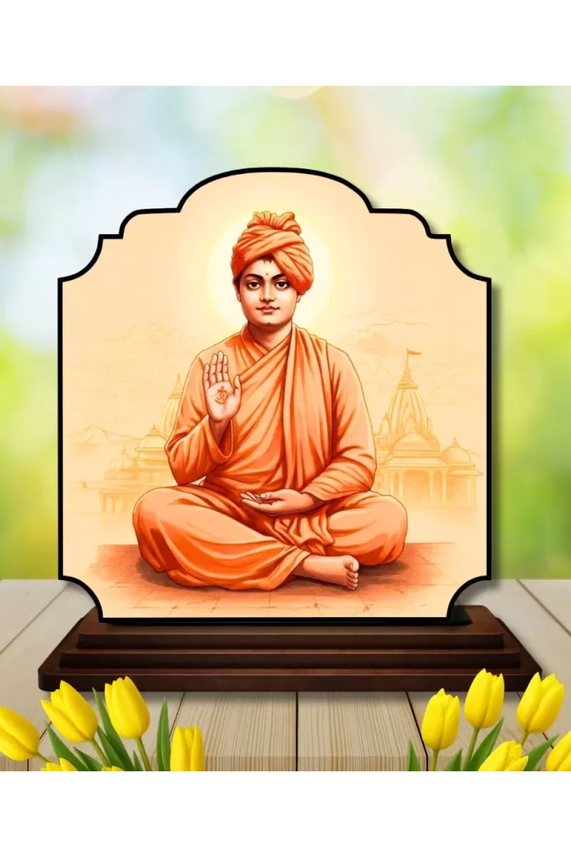 Car Dashboard/Table Top Swami Vivekananda Wooden Rectangle Photo Stand  3x4 Inches, Compact & Stylish Spiritual Display For Car, Home & Office (Pack Of 1) (F22439)