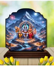 Car Dashboard/Table Top Lord Shiva And Parvathi Wooden Rectangle Photo Stand  3x4 Inches, Compact & Stylish Spiritual Display For Car, Home & Office (Pack Of 1) (F22440)