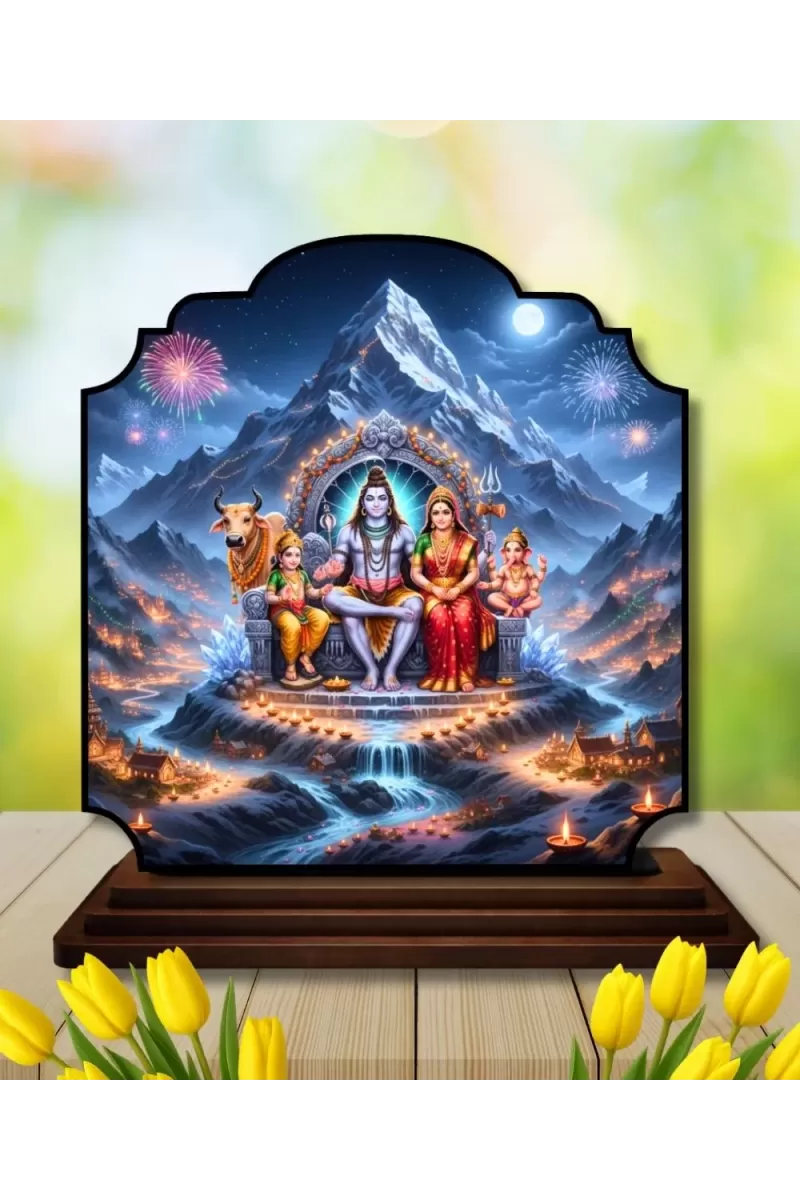 Car Dashboard/Table Top Lord Shiva And Parvathi Wooden Rectangle Photo Stand  3x4 Inches, Compact & Stylish Spiritual Display For Car, Home & Office (Pack Of 1) (F22440)