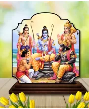 Car Dashboard/Table Top Lord Rama And Darbar Wooden Rectangle Photo Stand  3x4 Inches, Compact & Stylish Spiritual Display For Car, Home & Office (Pack Of 1) (F22421)