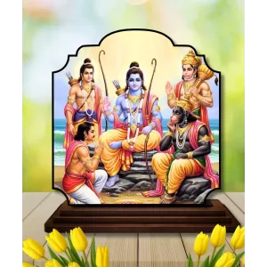 Car Dashboard/Table Top Lord Rama And Darbar Wooden Rectangle Photo Stand 3x4 Inches, Compact & Stylish Spiritual Display For Car, Home & Office (Pack Of 1) (F22421) Car Dashboard/Table Top Lord Rama And Darbar Wooden Rectangle Photo Stand 3x4 Inches, Compact & Stylish Spiritual Display For Car, Home & Office (Pack Of 1) (F22421)