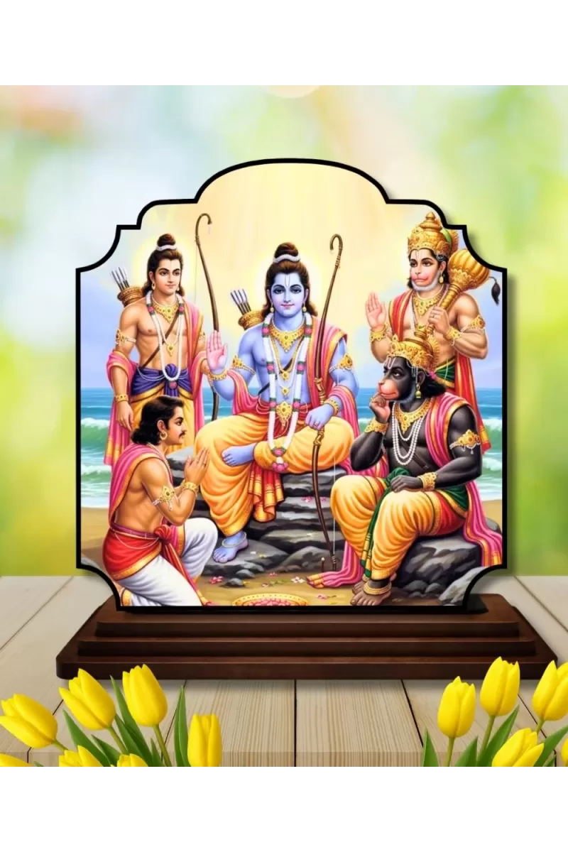 Car Dashboard/Table Top Lord Rama And Darbar Wooden Rectangle Photo Stand  3x4 Inches, Compact & Stylish Spiritual Display For Car, Home & Office (Pack Of 1) (F22421)