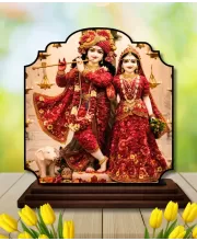 Car Dashboard/Table Top Radha Krishna Wooden Rectangle Photo Stand  3x4 Inches, Compact & Stylish Spiritual Display For Car, Home & Office (Pack Of 1) (F22422)