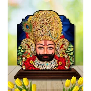 Car Dashboard/Table Top Khatu Shyam Wooden Rectangle Photo Stand  3x4 Inches, Compact & Stylish Spiritual Display For Car, Home & Office (Pack Of 1) (F22423)