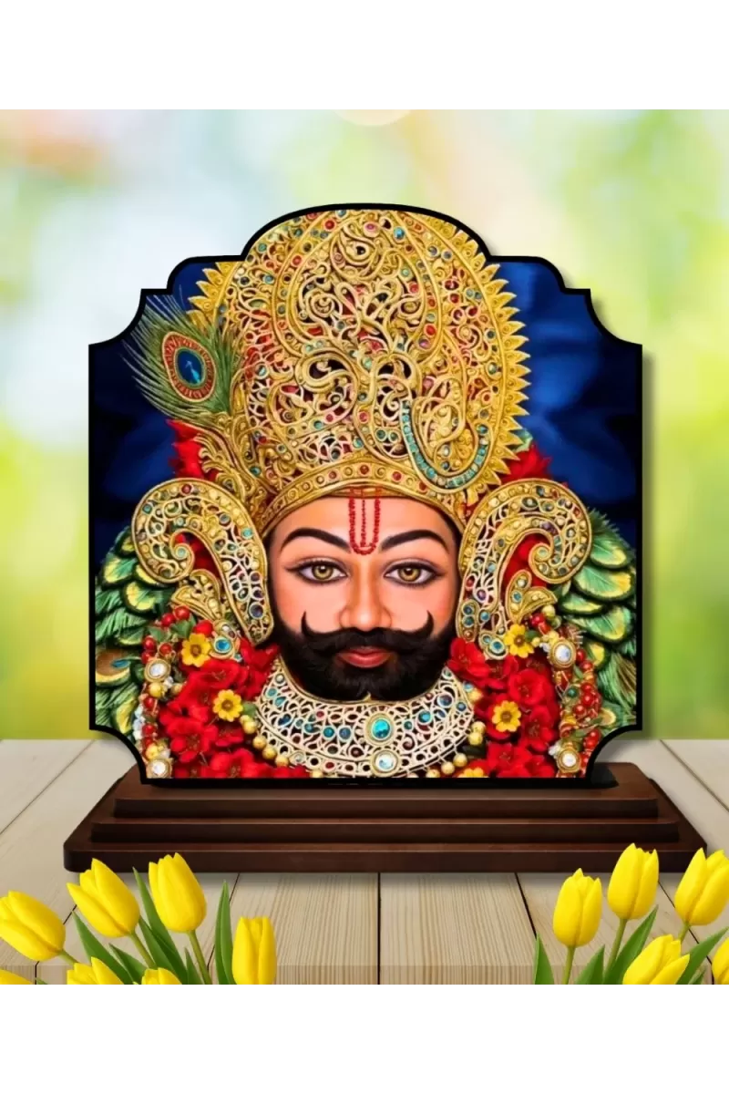 Car Dashboard/Table Top Khatu Shyam Wooden Rectangle Photo Stand  3x4 Inches, Compact & Stylish Spiritual Display For Car, Home & Office (Pack Of 1) (F22423)