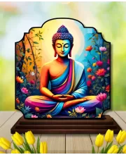 Car Dashboard/Table Top Serene Buddha Wooden Rectangle Photo Stand  3x4 Inches, Compact & Stylish Spiritual Display For Car, Home & Office (Pack Of 1) (F22425)
