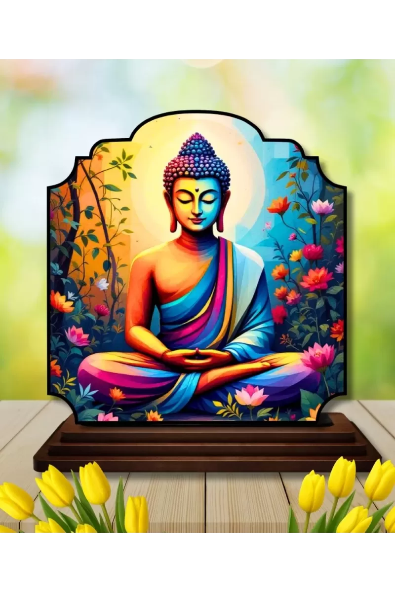 Car Dashboard/Table Top Serene Buddha Wooden Rectangle Photo Stand  3x4 Inches, Compact & Stylish Spiritual Display For Car, Home & Office (Pack Of 1) (F22425)