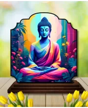 Car Dashboard/Table Top Serene Buddha Wooden Rectangle Photo Stand  3x4 Inches, Compact & Stylish Spiritual Display For Car, Home & Office (Pack Of 1) (F22426)