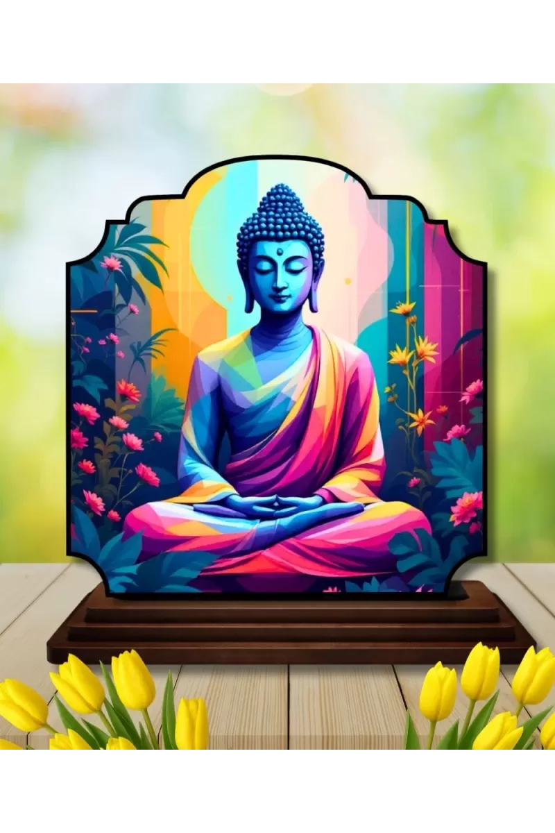 Car Dashboard/Table Top Serene Buddha Wooden Rectangle Photo Stand  3x4 Inches, Compact & Stylish Spiritual Display For Car, Home & Office (Pack Of 1) (F22426)