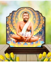 Car Dashboard/Table Top Ramakrishna Paramahamsa Wooden Rectangle Photo Stand  3x4 Inches, Compact & Stylish Spiritual Display For Car, Home & Office (Pack Of 1) (F22427)