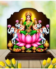 Car Dashboard/Table Top Goddess Lakshmi Wooden Rectangle Photo Stand  3x4 Inches, Compact & Stylish Spiritual Display For Car, Home & Office (Pack Of 1) (F22428)