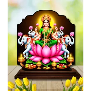 Car Dashboard/Table Top Goddess Lakshmi Wooden Rectangle Photo Stand  3x4 Inches, Compact & Stylish Spiritual Display For Car, Home & Office (Pack Of 1) (F22428)