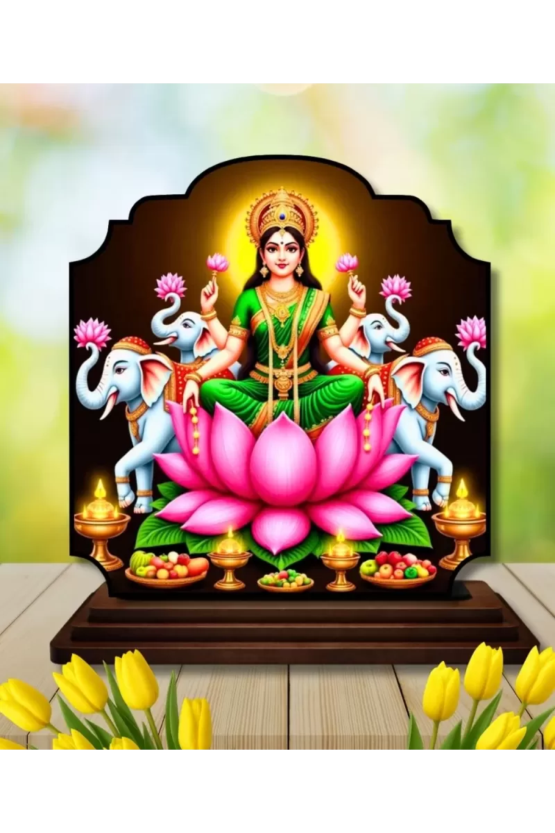 Car Dashboard/Table Top Goddess Lakshmi Wooden Rectangle Photo Stand  3x4 Inches, Compact & Stylish Spiritual Display For Car, Home & Office (Pack Of 1) (F22428)