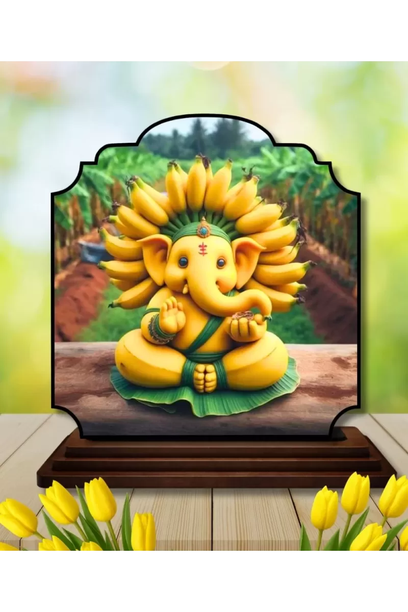 Car Dashboard/Table Top Lord Ganesha Wooden Rectangle Photo Stand  3x4 Inches, Compact & Stylish Spiritual Display For Car, Home & Office (Pack Of 1) (F22429)