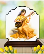 Car Dashboard/Table Top Goddess Saraswathi Wooden Rectangle Photo Stand  3x4 Inches, Compact & Stylish Spiritual Display For Car, Home & Office (Pack Of 1) (F22430)