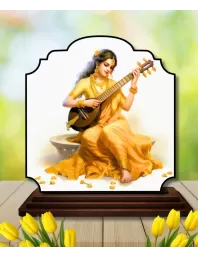 Car Dashboard/Table Top Goddess Saraswathi Wooden Rectangle Photo Stand  3x4 Inches, Compact & Stylish Spiritual Display For Car, Home & Office (Pack Of 1) (F22430)