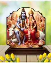 Car Dashboard/Table Top Lord Shiva And Parvathi Wooden Rectangle Photo Stand  3x4 Inches, Compact & Stylish Spiritual Display For Car, Home & Office (Pack Of 1) (F22431)