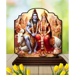 Car Dashboard/Table Top Lord Shiva And Parvathi Wooden Rectangle Photo Stand 3x4 Inches, Compact & Stylish Spiritual Display For Car, Home & Office (Pack Of 1) (F22431) Car Dashboard/Table Top Lord Shiva And Parvathi Wooden Rectangle Photo Stand 3x4 Inches, Compact & Stylish Spiritual Display For Car, Home & Office (Pack Of 1) (F22431)