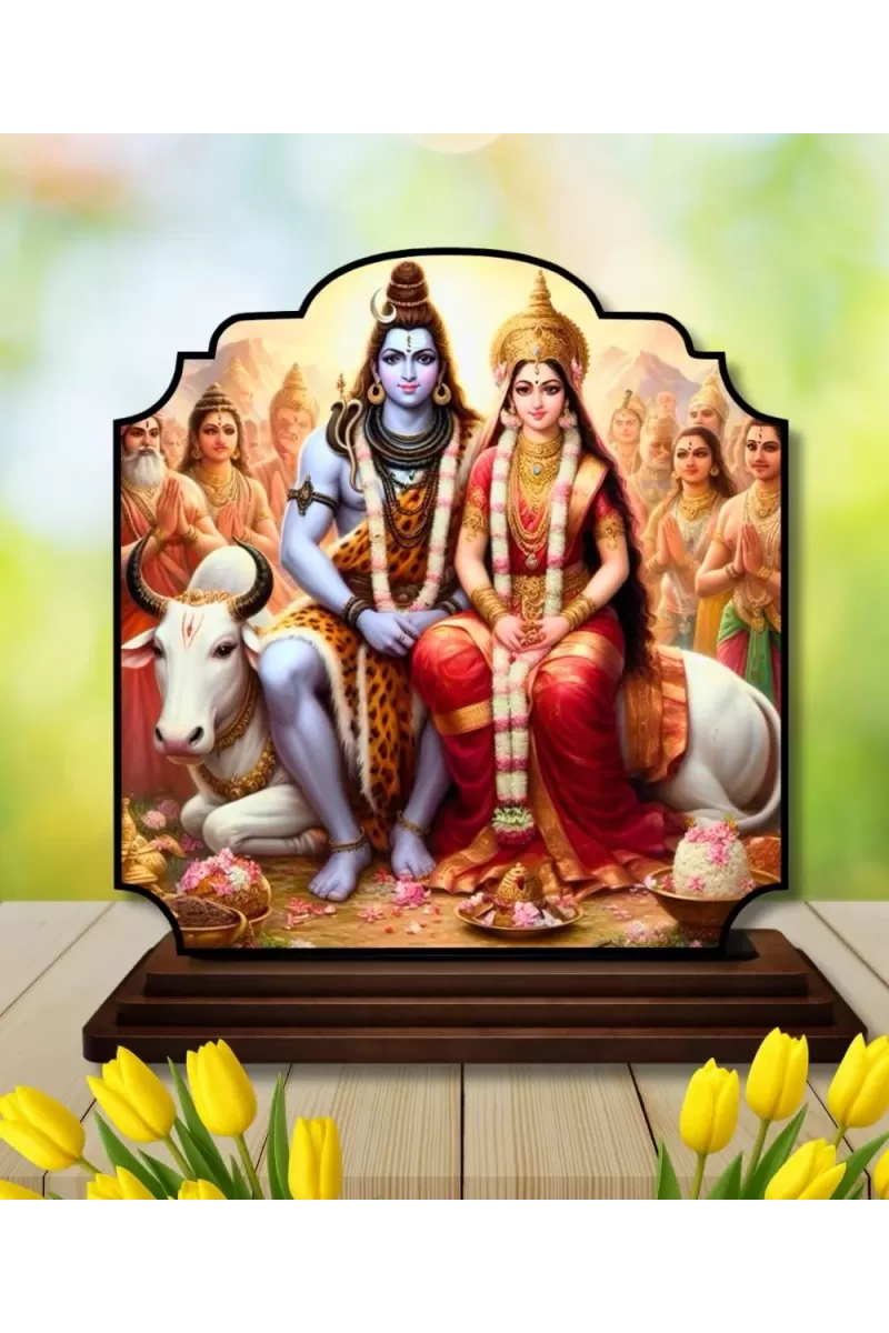 Car Dashboard/Table Top Lord Shiva And Parvathi Wooden Rectangle Photo Stand  3x4 Inches, Compact & Stylish Spiritual Display For Car, Home & Office (Pack Of 1) (F22431)