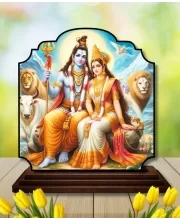 Car Dashboard/Table Top Lord Shiva And Parvathi Wooden Rectangle Photo Stand  3x4 Inches, Compact & Stylish Spiritual Display For Car, Home & Office (Pack Of 1) (F22432)