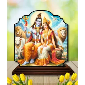 Car Dashboard/Table Top Lord Shiva And Parvathi Wooden Rectangle Photo Stand  3x4 Inches, Compact & Stylish Spiritual Display For Car, Home & Office (Pack Of 1) (F22432)