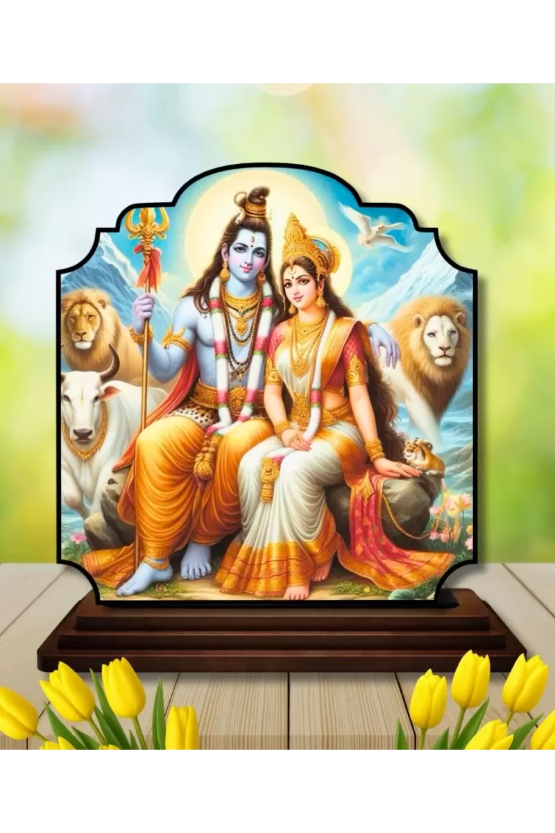 Car Dashboard/Table Top Lord Shiva And Parvathi Wooden Rectangle Photo Stand  3x4 Inches, Compact & Stylish Spiritual Display For Car, Home & Office (Pack Of 1) (F22432)
