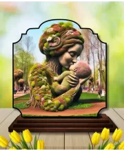 Car Dashboard/Table Top Beautiful Mother Earth Wooden Rectangle Photo Stand  3x4 Inches, Compact & Stylish Spiritual Display For Car, Home & Office (Pack Of 1) (F22433)