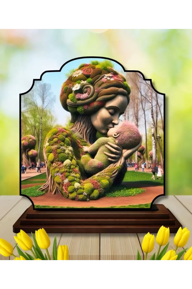 Car Dashboard/Table Top Beautiful Mother Earth Wooden Rectangle Photo Stand  3x4 Inches, Compact & Stylish Spiritual Display For Car, Home & Office (Pack Of 1) (F22433)