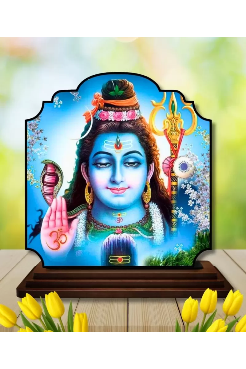 Car Dashboard/Table Top Lord Shiva Wooden Rectangle Photo Stand  3x4 Inches, Compact & Stylish Spiritual Display For Car, Home & Office (Pack Of 1) (F22434)