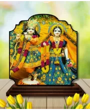 Car Dashboard/Table Top Radha Krishna Wooden Rectangle Photo Stand  3x4 Inches, Compact & Stylish Spiritual Display For Car, Home & Office (Pack Of 1) (F22436)