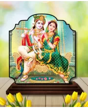 Car Dashboard/Table Top Radha Krishna Wooden Rectangle Photo Stand  3x4 Inches, Compact & Stylish Spiritual Display For Car, Home & Office (Pack Of 1) (F22437)