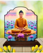 Car Dashboard/Table Top Serene Buddha Wooden Rectangle Photo Stand  3x4 Inches, Compact & Stylish Spiritual Display For Car, Home & Office (Pack Of 1) (F22438)