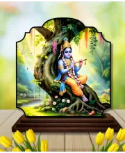 Car Dashboard/Table Top Lord Krishna Wooden Rectangle Photo Stand  3x4 Inches, Compact & Stylish Spiritual Display For Car, Home & Office (Pack Of 1) (F22443)