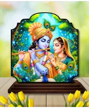 Car Dashboard/Table Top Radha Krishna Wooden Rectangle Photo Stand  3x4 Inches, Compact & Stylish Spiritual Display For Car, Home & Office (Pack Of 1) (F22444)