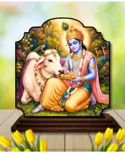 Car Dashboard/Table Top Lord Krishna Wooden Rectangle Photo Stand  3x4 Inches, Compact & Stylish Spiritual Display For Car, Home & Office (Pack Of 1) (F22447)