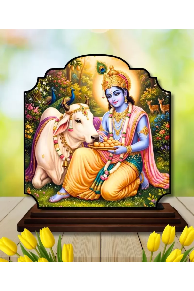 Car Dashboard/Table Top Lord Krishna Wooden Rectangle Photo Stand  3x4 Inches, Compact & Stylish Spiritual Display For Car, Home & Office (Pack Of 1) (F22447)