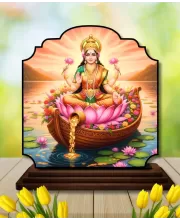 Car Dashboard/Table Top Goddess Lakshmi Wooden Rectangle Photo Stand  3x4 Inches, Compact & Stylish Spiritual Display For Car, Home & Office (Pack Of 1) (F22448)