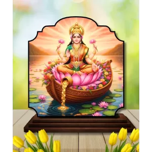 Car Dashboard/Table Top Goddess Lakshmi Wooden Rectangle Photo Stand  3x4 Inches, Compact & Stylish Spiritual Display For Car, Home & Office (Pack Of 1) (F22448)