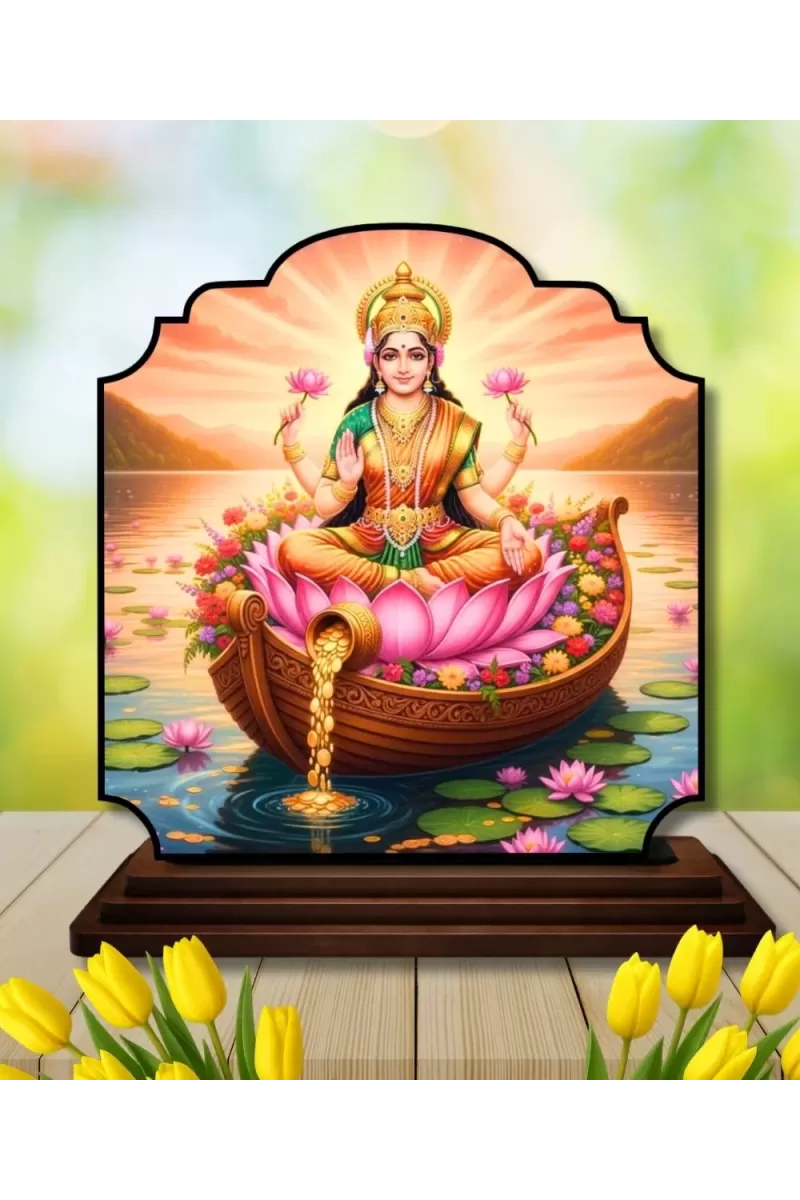 Car Dashboard/Table Top Goddess Lakshmi Wooden Rectangle Photo Stand  3x4 Inches, Compact & Stylish Spiritual Display For Car, Home & Office (Pack Of 1) (F22448)