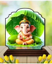 Car Dashboard/Table Top Lord Ganesha Wooden Rectangle Photo Stand  3x4 Inches, Compact & Stylish Spiritual Display For Car, Home & Office (Pack Of 1) (F22449)
