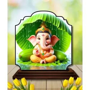 Car Dashboard/Table Top Lord Ganesha Wooden Rectangle Photo Stand  3x4 Inches, Compact & Stylish Spiritual Display For Car, Home & Office (Pack Of 1) (F22449)